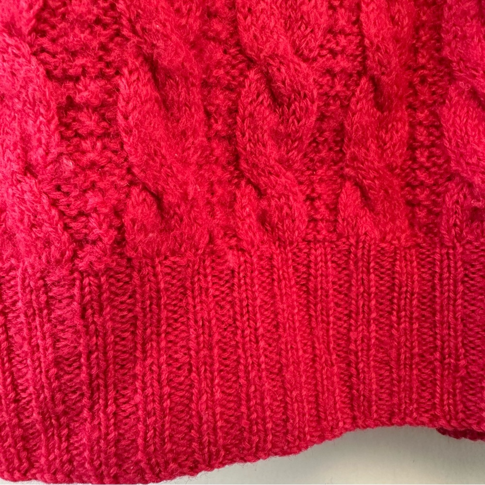 Vtg 1960s Wool Women's Watermelon Red Cable Knit Cropped Cardigan Sweater - Picture 6 of 6